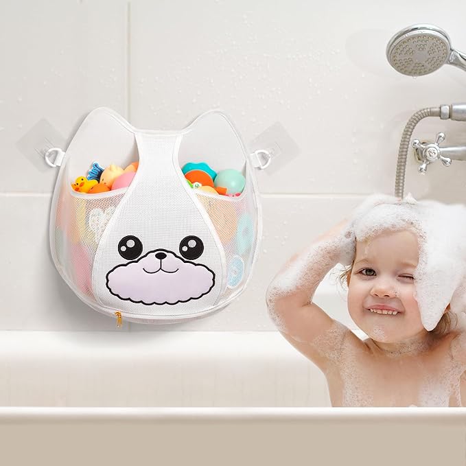 Austion Bath Toy Storage 3.2-Gallon Hanging Bath Toy Holder for Kids‘ Bath Tub – Zippered, Quick-Drying and Machine-Washable Bathroom Organizer