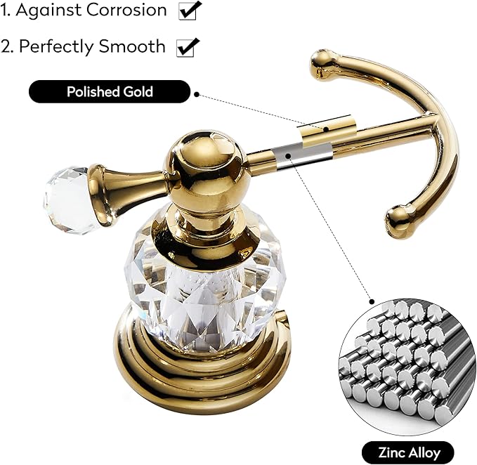 WINCASE Crystal Towel Hook, Gold Robe Hooks, Bathroom Hand Towel Wall Hanger for Clothes Closet Wall Mounted Kitchen