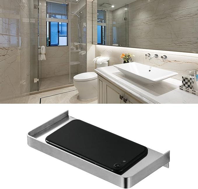 Bathroom Shelves, 7.3X3.5in Stainless Steel Wall Mounted Toilet Phone Holder Shelf, Phone Storage Shelf for Household Bathrooms, Toilets, Kitchens, Showers (Brushed)