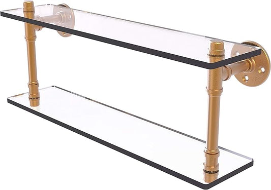 Allied Brass P-420-22-DGS Pipeline Collection 22 Inch Double Glass Shelf, 22", Brushed Bronze