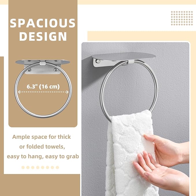 APLusee Towel Ring with Shelf Brushed Nickel, 304 Stainless Steel Rustproof Wall Mounted Holder, Space-Saving Storage for Hand Towels & Bathroom Essentials