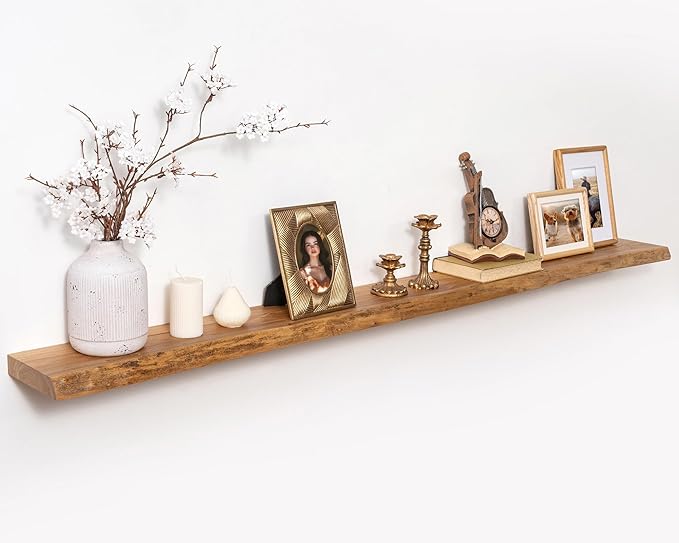 Marsmiles 72 inch Floating Shelves for Wall Elm Wood Live Edge Shelves Wall Mounted|Rustic Long Floating Shelves with Invisible Bracket for Bathroom Living Room Kitchen|Natural, 1 Pack