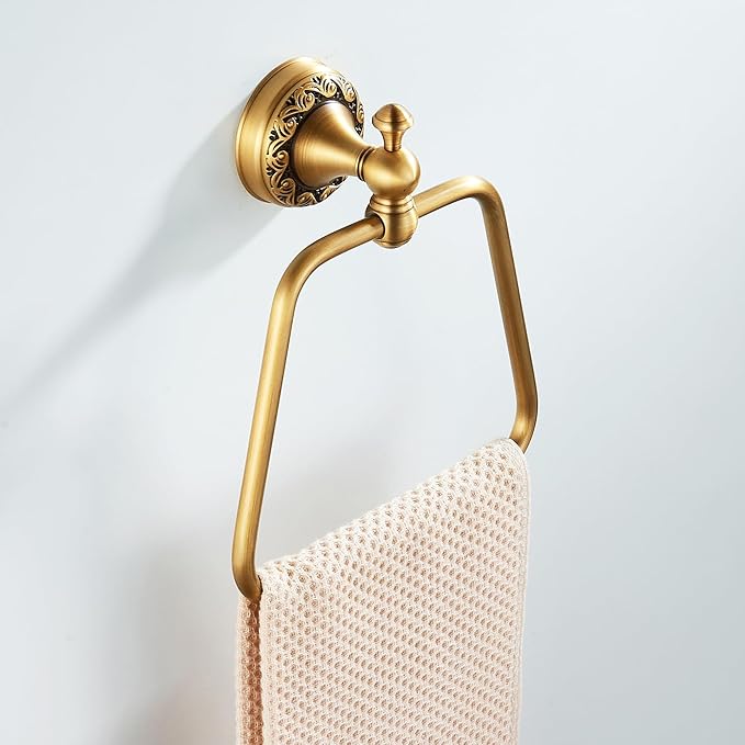 Trapezoid Antique Bronze Brass Hand Towel Holder, Bathroom Hardware Accessories,Pattern Carving Design