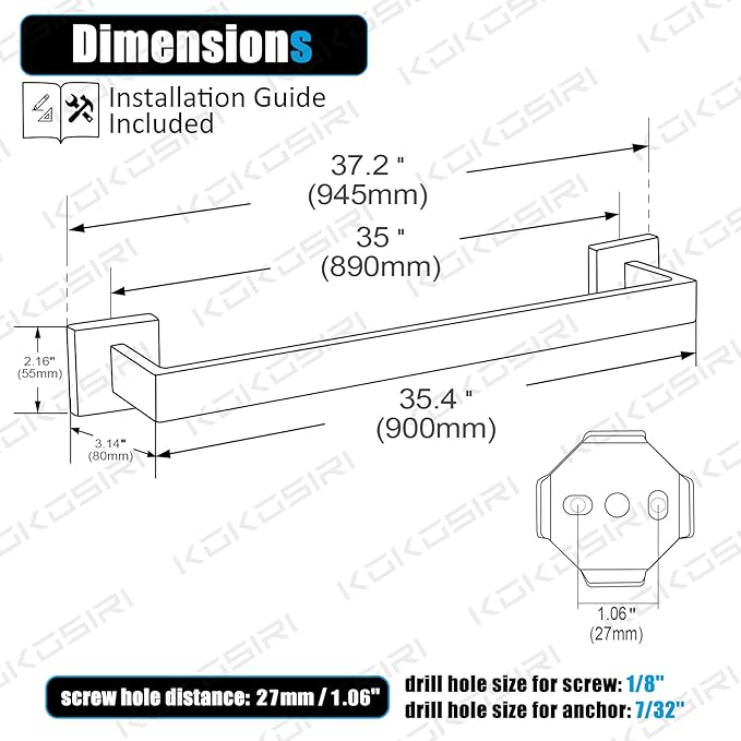 KOKOSIRI 36-Inch Towel Bars for Bathroom Kitchen Towels Holder Wall Mount SUS304 Stainless Steel Towel Rack, Champagne Bronze B4003CPG-L36