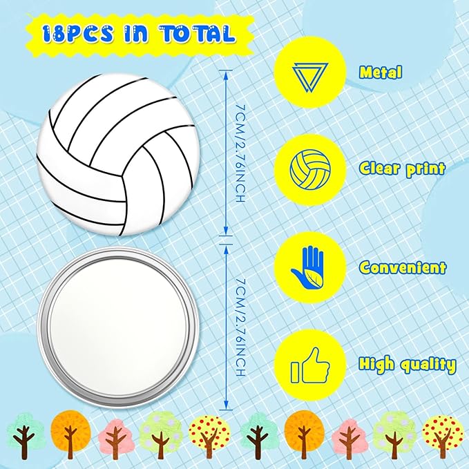 Taiyin 18 Pcs Volleyball Gifts for Team Bulk Valentines Volleyball Compact Mirror Round Sport Makeup Pocket Mirror 2.76 Inch Portable for Team Player Accessories Party Supplies