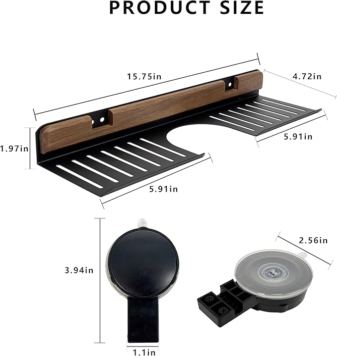 Over Sink Shelf with Walnut, 15.7" Tool-Free Organizer, Strong Suction Cup Rack with Easy Drainage for Kitchen & Bathroom