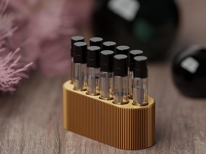 Perfume Sample Organizer for Bathroom or Vanity ?€? Ideal Makeup and Skincare Storage, Desk and Bathroom Counter Organizer, Gift for Her (2mL Gold - Fits Mini Perfume Samples)