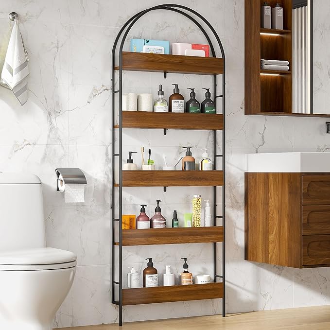 Behind The Door Storage, 5-Tier Narrow Bathroom Shelf, Slim Space-Saving Storage Organizer, Freestanding Shelving Unit for Laundry Room, Pantry, Kitchen, Closet & Small Spaces
