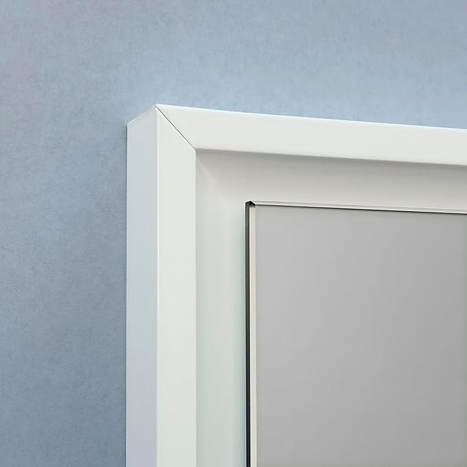 Fox Hollow Furnishings 20x30 Parker Metro Metal Framed Rectangle Recessed Bathroom Medicine Cabinet, Floating Mirror, 18x28 in-Wall Opening, Steel, Adjustable Glass Shelves, Magnet Close, White