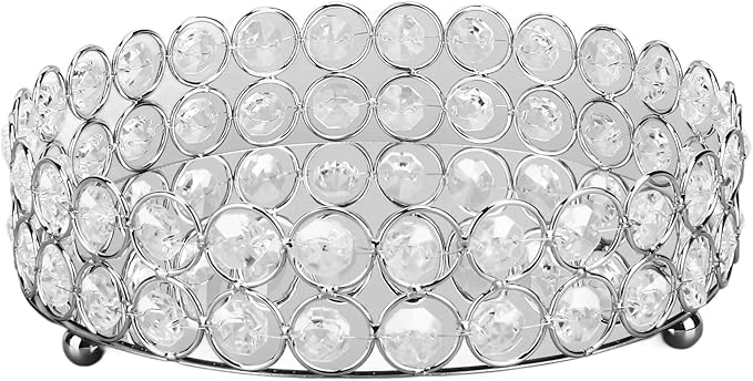 Crystal Cosmetic Makeup Tray 8in Round Display Tray Mirrored Metal Welded Structure for Food Perfume Jewelry Wine(Silver 20cm)