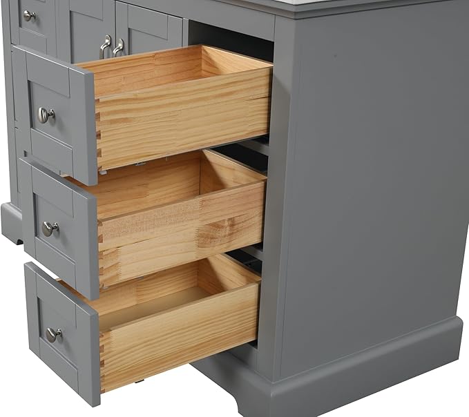 Mareo 48" Solid Wood Single Sink Bathroom Vanity | Marble Countertop & Backsplash | Soft Closing Doors & Drawers | Nickel Brushed Handles | Grey Cabinet & Undermount Ceramic Sink Top | Pre-Assembled
