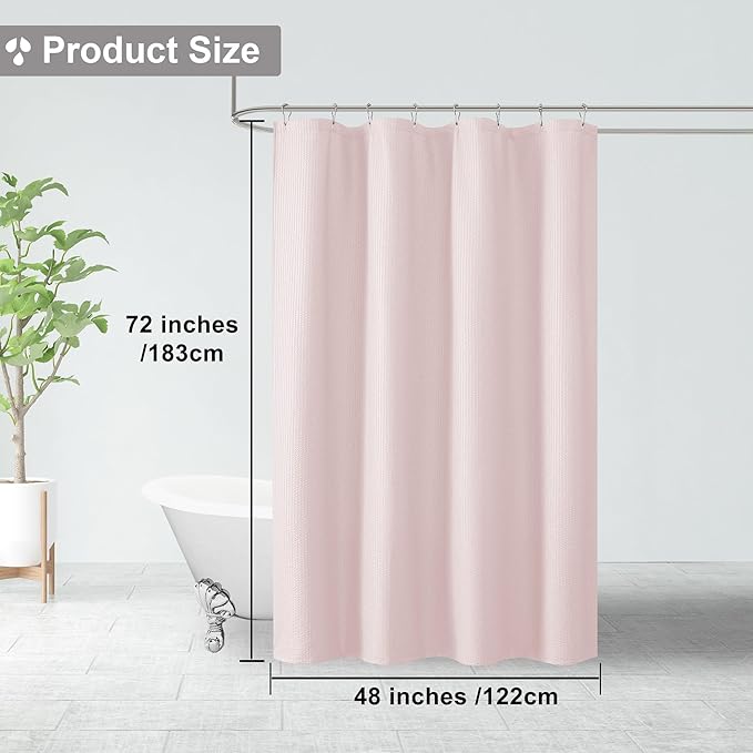 OVZME Stall Shower Curtain 48X72 inch, Embossed Textured Fabric Shower Curtain for Bathroom - Soft Cloth & Hotel Spa, Water Repellent, Machine Washable Bathroom Curtain, Pink