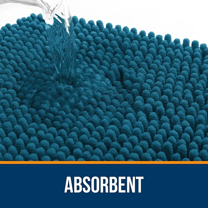 OLANLY Bathroom Rugs 47x20, Extra Soft Absorbent Chenille Bath Rugs, Rubber Backing Quick Dry, Machine Washable Bath Mats for Bathroom Floor, Tub and Shower, Home Decor Accessories, Peacock Blue