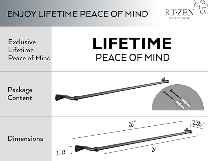RTZEN Farmehouse Bathroom Towel Holder - Wrought Iron Matte Metal Black Towel Bar Wall Mount Rod - Handmade Home Decor Metal Kitchen Hanger Bar (26'' - Fits 24 Inch Towels)