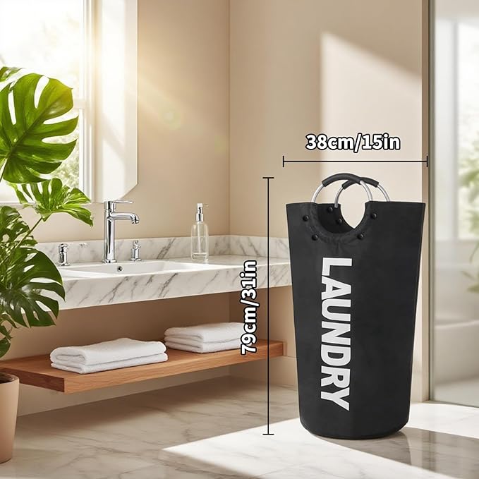 90L Large Laundry Basket Laundry Hamper Dirty Clothes Hamper with Handle Freestanding Collapsible Laundry Hamper 600D Oxford Fabric Waterproof with Handles Black (2-PACK)