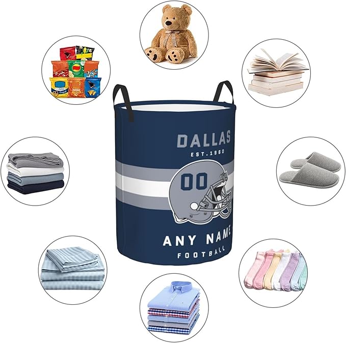 Custom Dallas Laundry Hamper - Personalized Football Style Laundry Basket - Customized Name and Number - Dirty Clothes Hamper Waterproof Large Capacity Hamper for Bedroom Bathroom Living Room