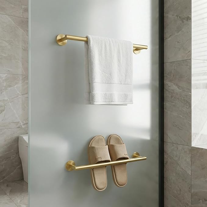16" Self-Adhesive Brushed Gold Towel Bar - No Drill Stainless Steel Bathroom Kitchen Hand Wall Mount Towel Holder Rack Accesories Hand Towel bar