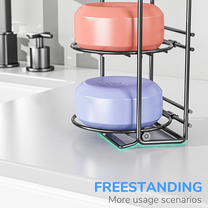 galasily 3-Tier Shower Soap Shampoo Bar Holder, Self Adhesive&Freestanding Draining Soap Caddy for Bathroom Wall Accesories, Apartment Essentials Decor…