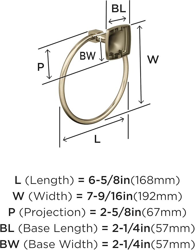 Amerock BH36092BBZ | Golden Champagne Towel Ring | 7-9/16 in (192 mm) Length Towel Holder | Stature |Hand Towel Holder for Bathroom Wall |Small Kitchen |Bath Accessories,Golden Champagne