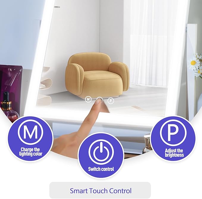 ViKert Vanity Mirror with Lights,Makeup Mirror with 5X Magnification Mirror, Light up Desk Mirror, Led Mirror for Desks, Makeup Vanity Mirror, 3 Color, Touch Control