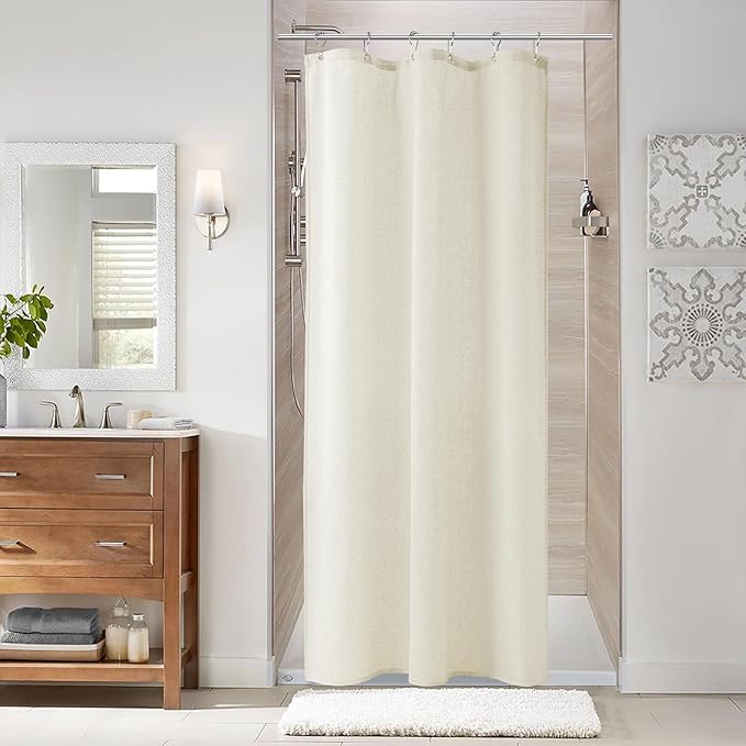 Naturoom Ivory Linen Shower Curtain, Cloth Textured Fabric Shower Curtain Set with Hooks, Simple Elegant Modern Farmhouse Country Ultra Thick Bath Curtains for Bathroom,Water Repellent,36x72