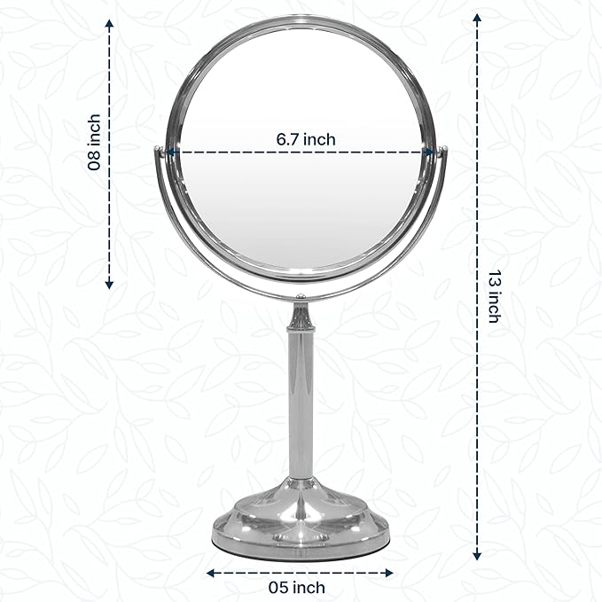 Indecor Home H Halston Stainless Steel Makeup Vanity Mirror 1X, 3X Magnification Round 360 Swivel Mirror for Desk, Bedroom, Bathroom Chrome