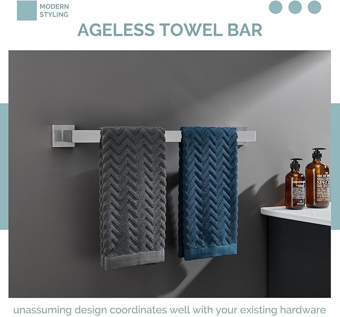 Bath Towel Bar 23.74", Angle Simple SUS304 Stainless Steel Bathroom Towel Holder, Shower Towel Rod, Single Towel Hanger Bar, Clothing Towel Rack for Wall, Brushed Nickel
