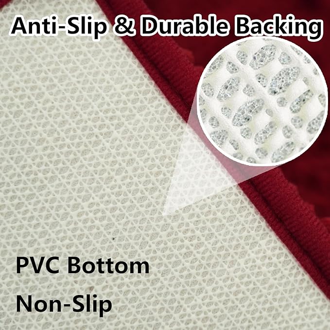 BOANKODU Bath Mat Set, 2 Piece - Soft Chenille, Non-Slip, 32x20 Inch + 20x20 Inch U Shape, Machine Washable (Burgundy)