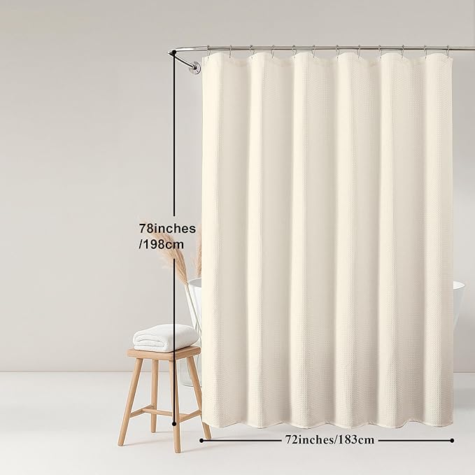 OWENIE Cream Waffle Weave Fabric Shower Curtain, Textured Heavy Cloth Shower Curtains for Bathroom, Water Repellent Soft Hotel Spa Luxury Elegant Bath Curtain, Machine Washable, Cream, 72x78 Inch