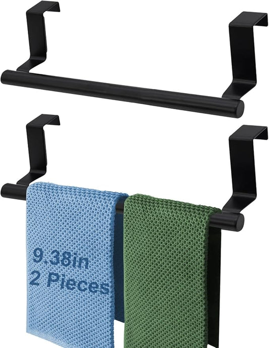 Mziart Over The Door Towel Rack, 2 Pack Matte Black Towel Bar Holder for Bathroom Kitchen Cabinet Cupboard Doors, EVA Foam Protective Pad & Non-Slip Self-Adhesive Blocks (9 Inch)