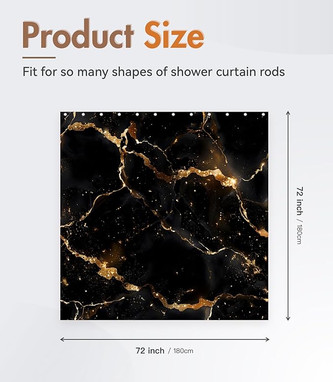 MAMUSE Shower Curtain for Bathroom - Cute Aesthetic Decorative Modern Girly Unique Girls Design Pretty Women Waterproof Fabric Cloth Cortinas de Baño Bathtub 72 x 72 Inch, Black Marble