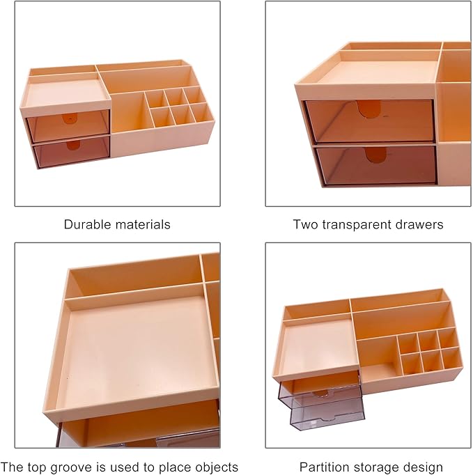 Marknor Makeup Organizer, Vanity/Cosmetic Organizer, Desk Storage Box, Mini Desk Storage for Office Supplies, Bathroom Counter or Dresser, Pink