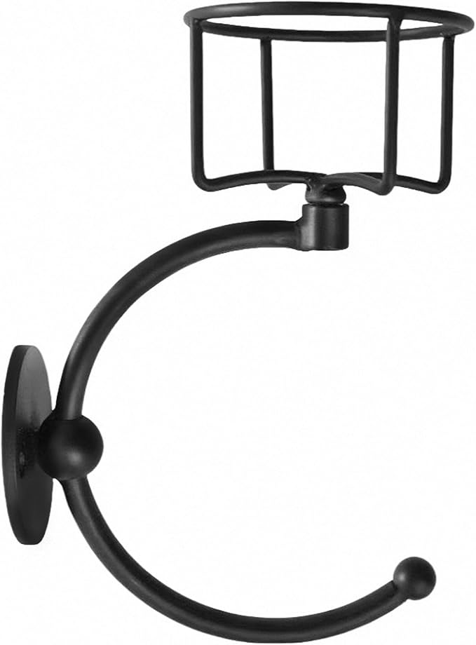 C-Shaped Towel Ring with Top Storage Basket Unique Space Saving Wall Mount Holder for Towels, Candles, Plants & Toiletries, Decorative Metal Accent for Bathroom or Kitchen