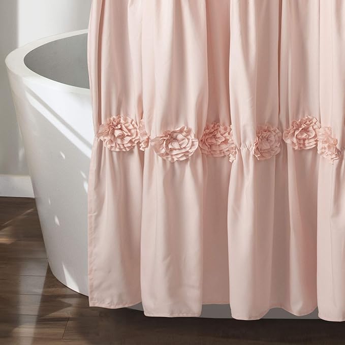 Lush Decor Darla Shower Curtain Single 72" W x 72" L Blush - Flower Fabric Shower Curtains for Bathroom - Coquette Bathroom Curtain - Vintage Decor
