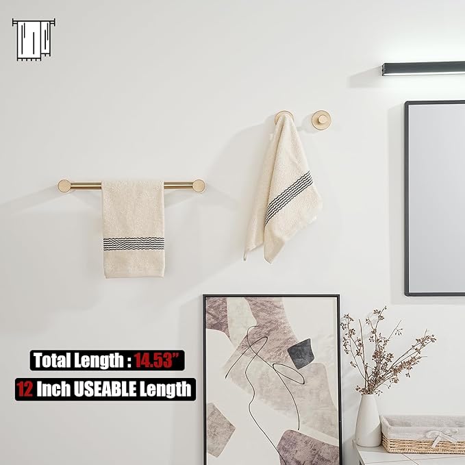 JQK Towel Bar Champagne Bronze, 14.5 Inch 304 Stainless Steel Thicken 0.8mm Towel Rack Bathroom Wall Mount, Useable Length 12 Inch, TB610L12-CB