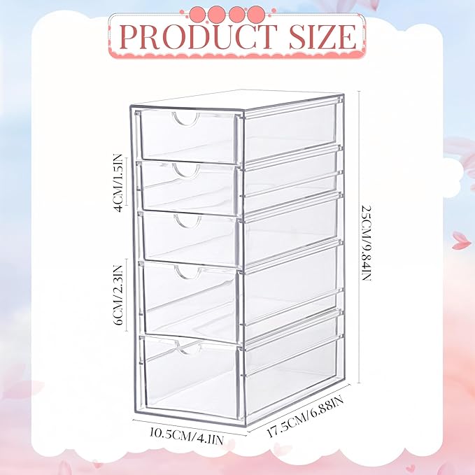 Hair Tie Organizer Clear Hair Accessories Organizer Storage Acrylic Hair-Clip Organizers Container Box with 5 Drawers for Girls