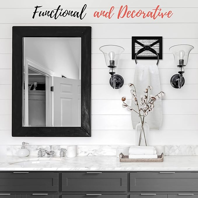 Autumn Alley Farmhouse Decor Hand Towel Ring for Bathroom - Rustic Hand Towel Holder - Rustic Towel Rack Ring Holder, Wall Mounted, Bathroom Decor Towels Mix of Wood, Galvanized Metal, Black Wood