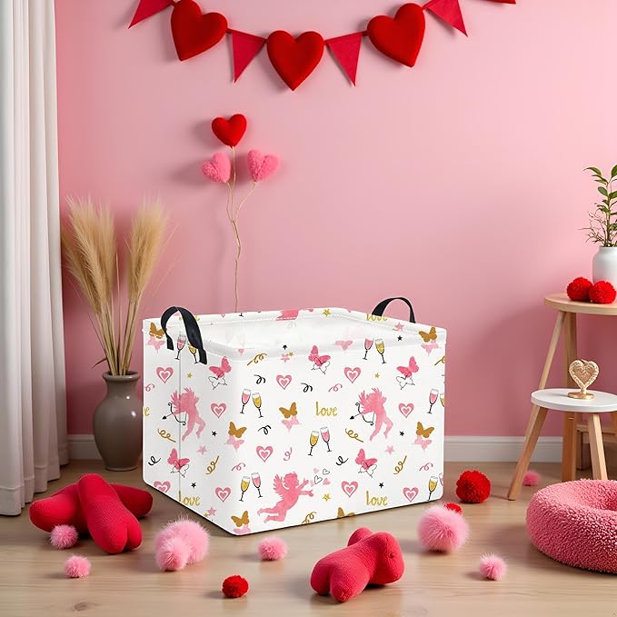 Rectangular Valentines Basket for Women Girls Storage Bin Organizer Box Shelf Room Decor(Love Butterfly)