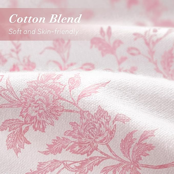 Pink Floral Shower Curtain,Vintage Cotton Cottagecore Shower Curtains for Bathroom, 72" W x 78" L