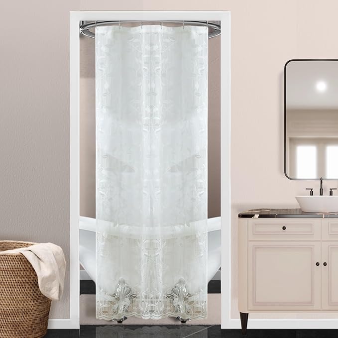 GR Ivory 36" Farmhouse Stall Shower Curtain - Small Ivory Lace with Rustic Leaf Pattern - Creates Beautiful and Elegant Shower Decor