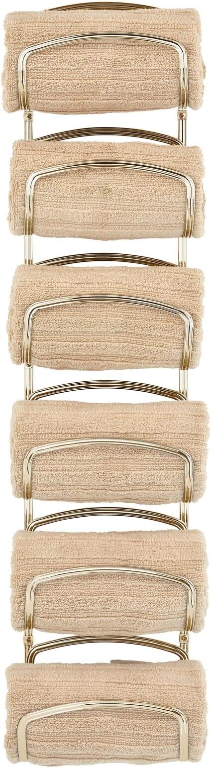 mDesign Metal Towel Storage Unit – Bathroom Towel Storage for Towels – Practical Towel Rack Also for Bathroom Accessories – Brass