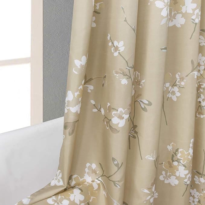 Long Fabric Shower Curtain, Beige Gold Floral Flower Shower Curtains for Bathroom, Waterproof Bathroom Curtains, 78" W x 78" H