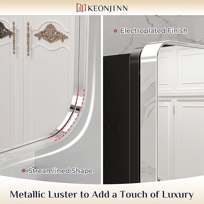Keonjinn 60 x 32 Inch Large Chrome Medicine Cabinets, Recessed Bathroom Medicine Cabinet, Elegant Stainless Steel Framed, Sturdy & Heavy, Stepless Adjustable Shelves, DTC Hinges, Soft Closing, Modern