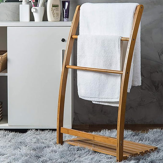 Vintage 33.27”H 3 Layer Bamboo Bathroom Towel Ladder Rack Holder, Freestanding Towel Hanging and Dry Rack Holder, Bath Towel Storage Organizer Shelf for Home Hotel Bathroom