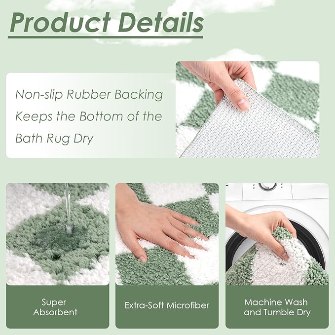 Britimes Sage Green Bathroom Sets with Shower Curtain and Rugs, Modern Geometric Striped Waterproof Shower Curtain Liner and Soft Non Slip Bath Mat for Bathroom Decor and Accessories Hooks