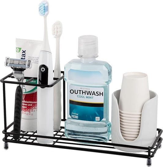 Toothbrush Holders for Bathrooms, Carbon Steel Tooth Brush Holder Electric Toothbrush and Toothpaste Organizer Bathroom Accessories for Countertop, Shower, Sink - Black