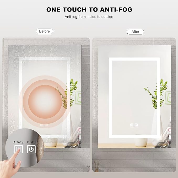 Led Medicine Cabinets for Bathroom,Lighted Medicine Cabinet with Mirror, Surface Mount Bathroom Vanity Medicine Cabinet with Storage,Brightness Adjustable,19.5X 27.3Inch