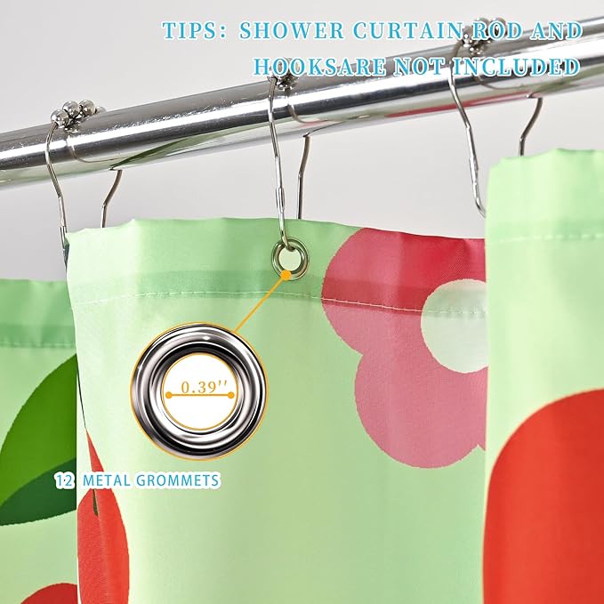 Anybar Fabric Shower Curtain Cute Floral Cherry Curtains Waterproof Soft Polyester Bathroom Curtain- Decor Washable Privacy Cloth Small Stall Shower Curtain for Bathroom Hotel (36x72inch) Green