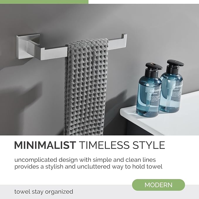 Angle Simple Hand Towel Holder for Bathroom, SUS 304 Stainless Steel Kitchen Towel Hanger Rack for Wall, Brushed Nickel, 10.24 Inches