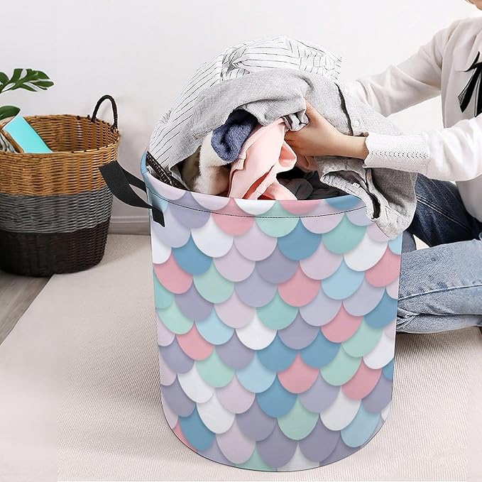 Mermaid Laundry Basket Mermaid Decorations Girls Hamper Clothes Toy Storage Bin for Kids Girls Bathroom Decor